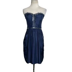 Rebecca Taylor blue silk strapless cocktail dress size 2
